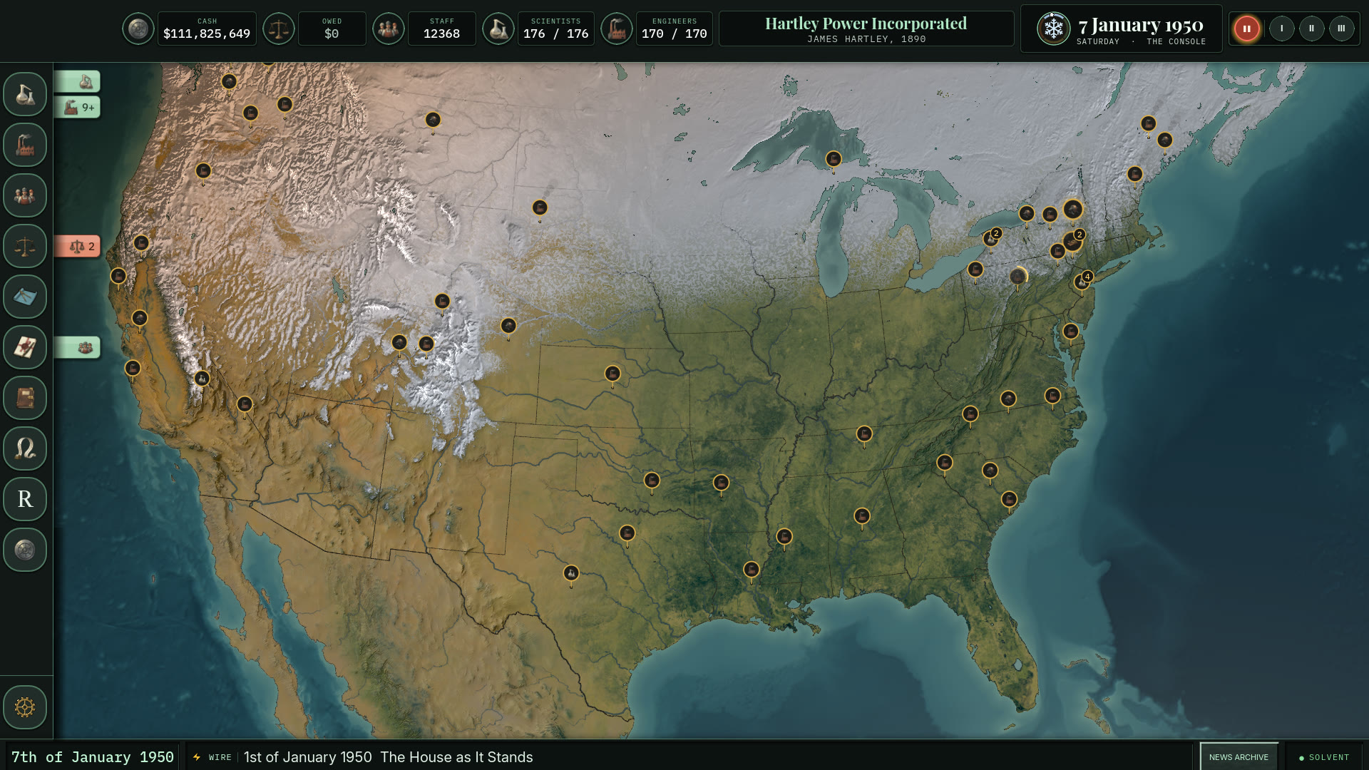 The United States in January, snow across the north, the works of a grown company marked across the country.